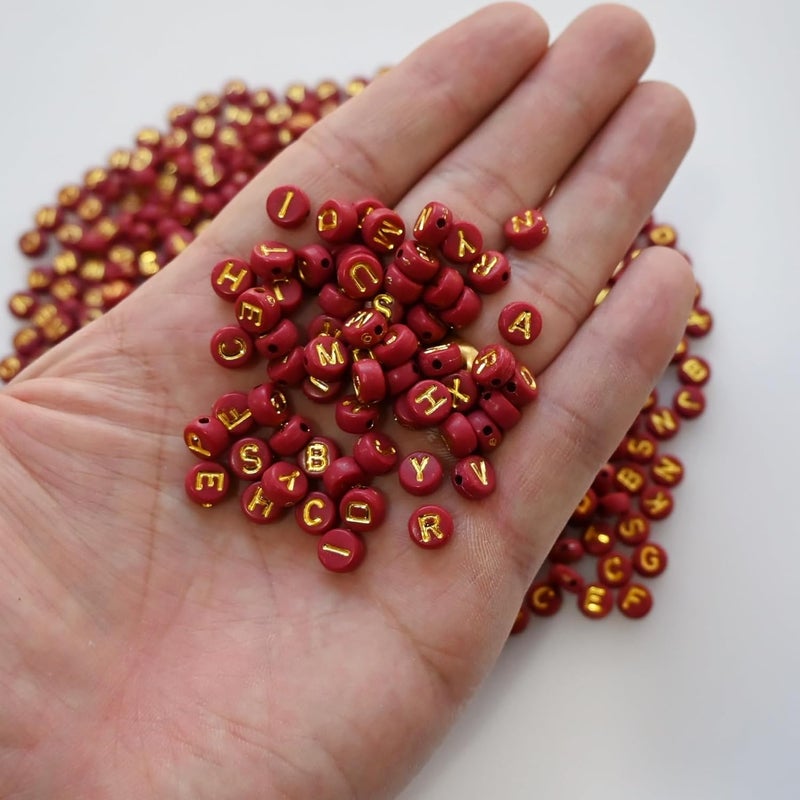 Looconi Amaney 1000pcs Red Letter Beads Gold Beads 7x4mm for Jewelry Making Bracelet Hair Braids Crafts Christmas Decorations - Image 2